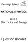 Farr High School NATIONAL 5 PHYSICS. Unit 1 Electricity and Energy. Question Booklet