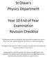 Year 10 End of Year Examination Revision Checklist