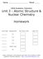 Name Period. CRHS Academic Chemistry Unit 3 - Atomic Structure & Nuclear Chemistry. Homework. Due Date Assignment On-Time (100) Late (70)