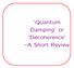 Quantum Damping or Decoherence A Short Review