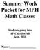 Summer Work Packet for MPH Math Classes
