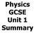Physics GCSE Unit 1 Summary