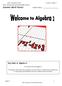 Summer Mathematics Packet Say Hello to Algebra 2. For Students Entering Algebra 2