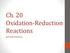 Ch. 20 Oxidation-Reduction Reactions. AKA Redox Reactions